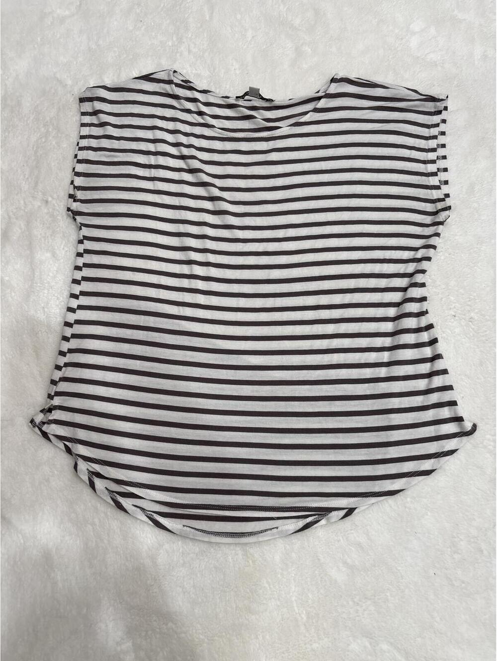Green Envelope Los Angeles Striped T-Shirt Top - White & Brown/Grey - Size Large
